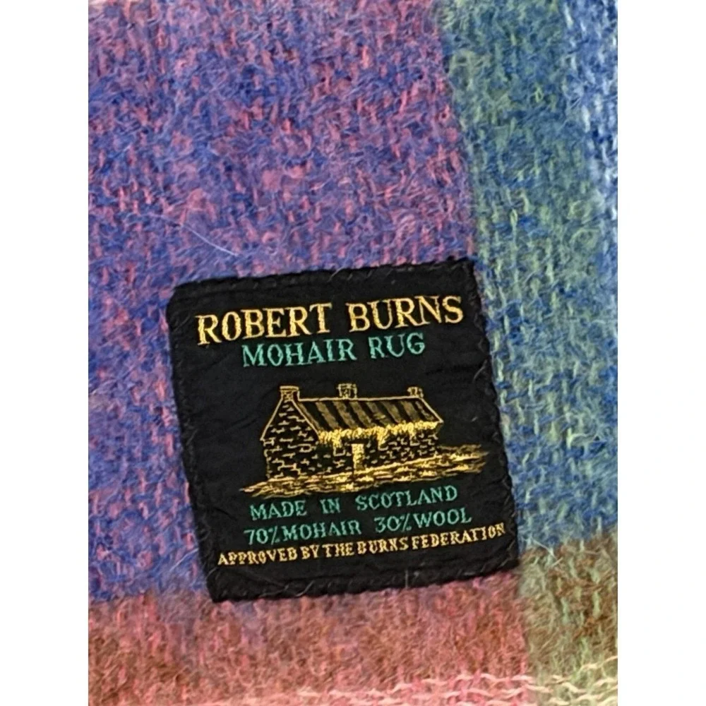 Vintage 1960s Robert Burns Mohair Plaid Throw, 70% Mohair, 30% Wool 70x52